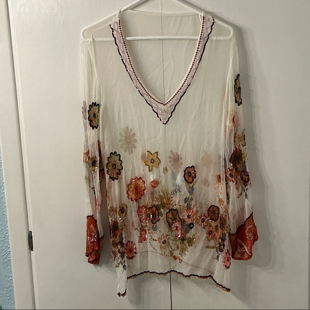Crazy, beaded, sheer top